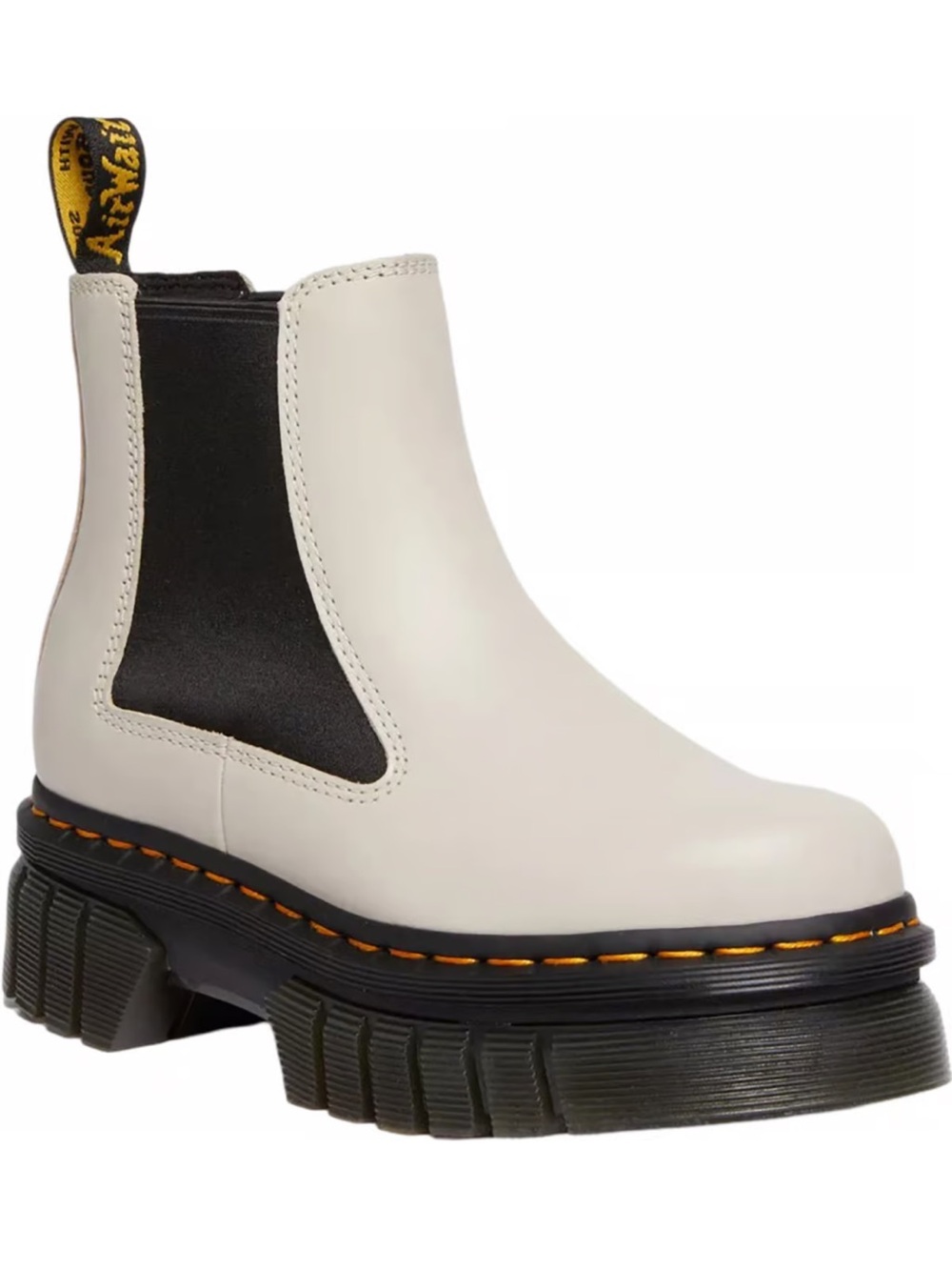 Dr. Martens White Chelsea Platform Boot with Black Elastic